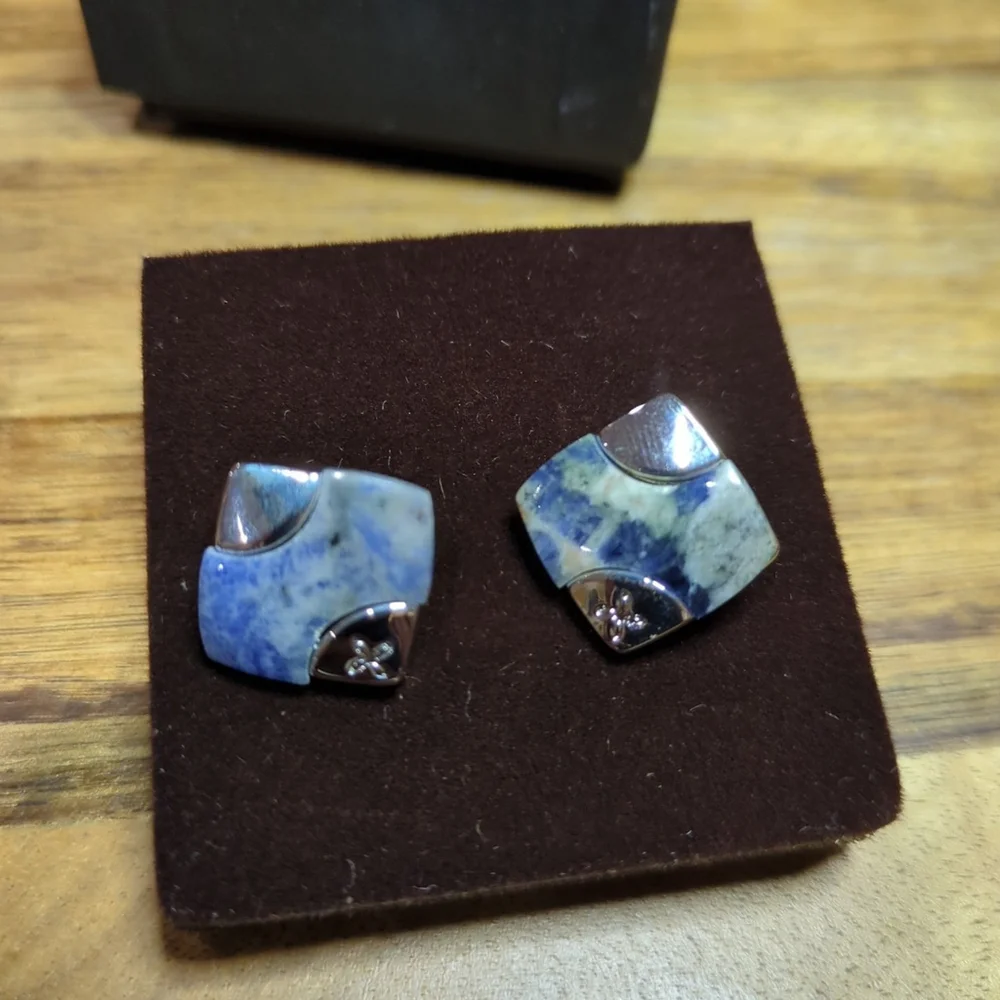 Silver Plated Square Cufflinks Sodalite Gemstone